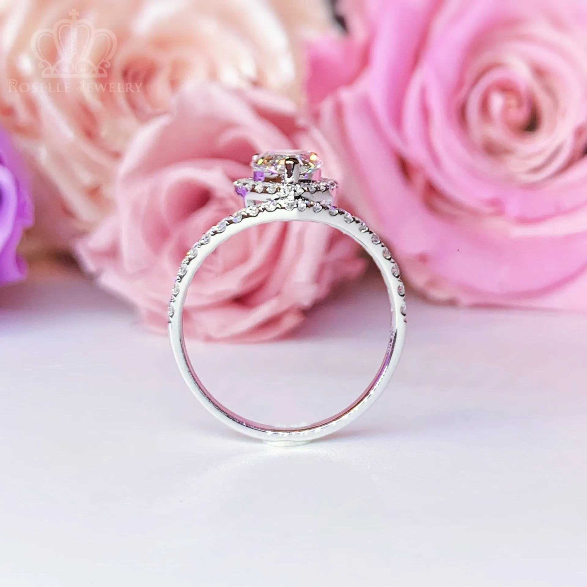 1.07CT Pear Lab Grown V Shape Diamond Halo Engagement Ring - LGR084