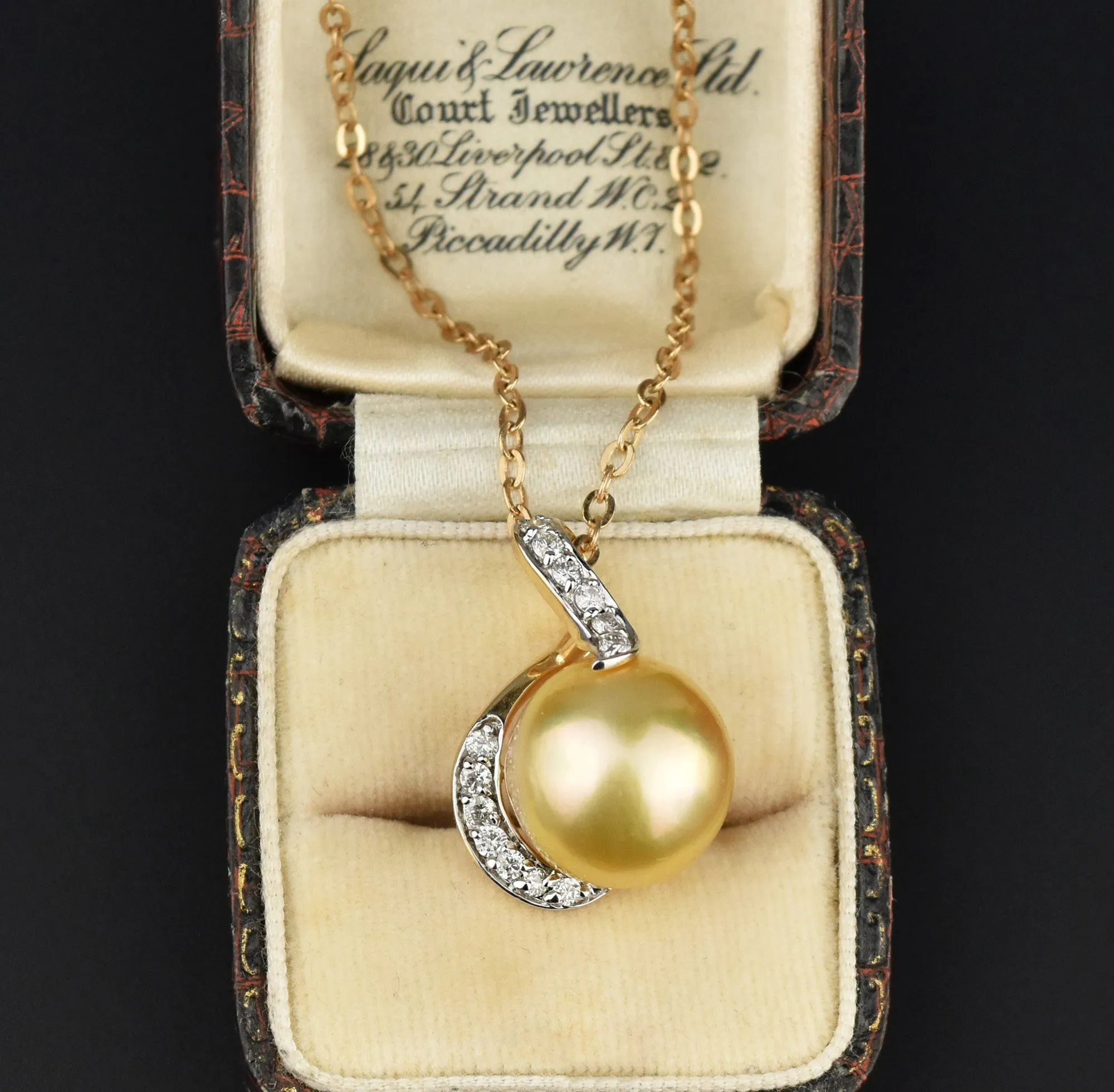 14K Gold Golden Pearl .30 Carat Diamond Pendant Necklace