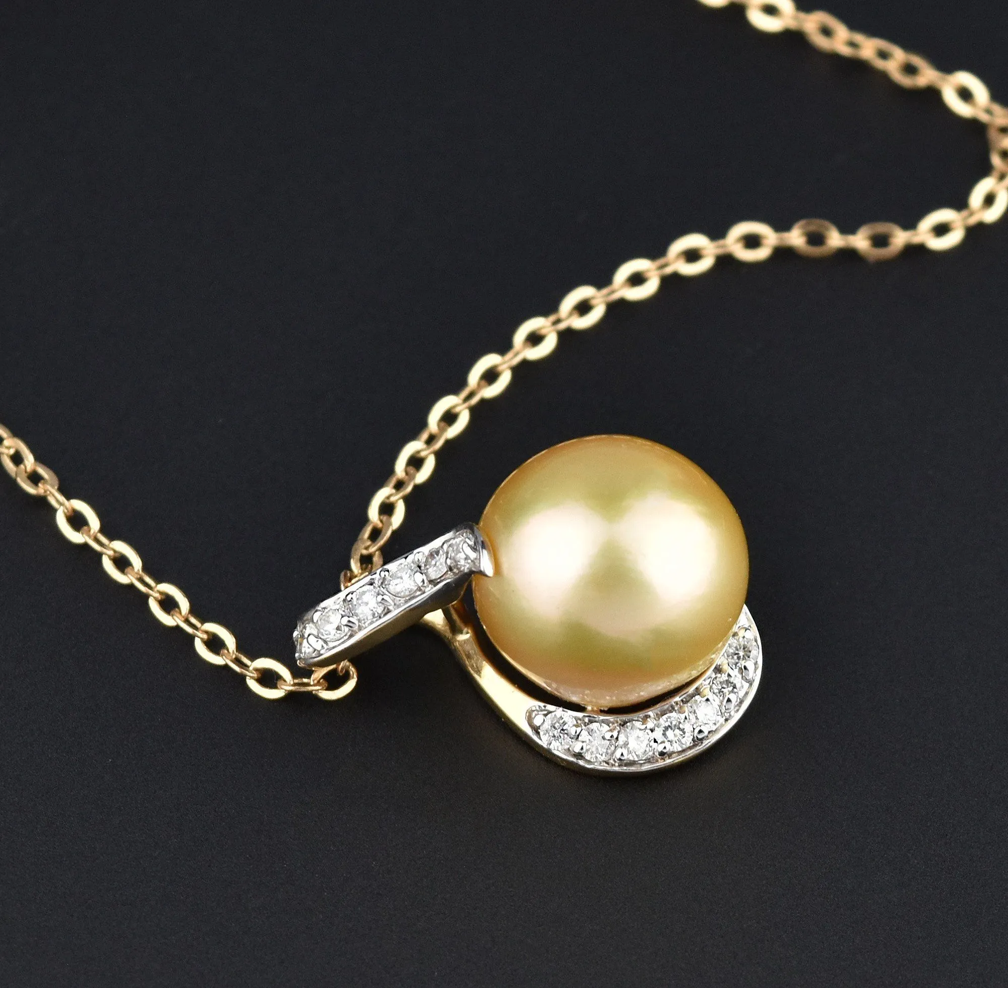 14K Gold Golden Pearl .30 Carat Diamond Pendant Necklace