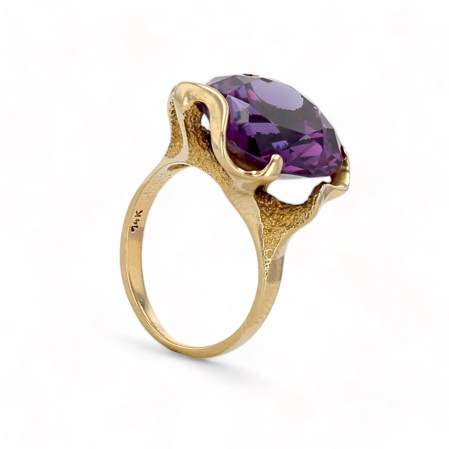 14K Yellow gold deep purple sapphire rare lotus ring-G007