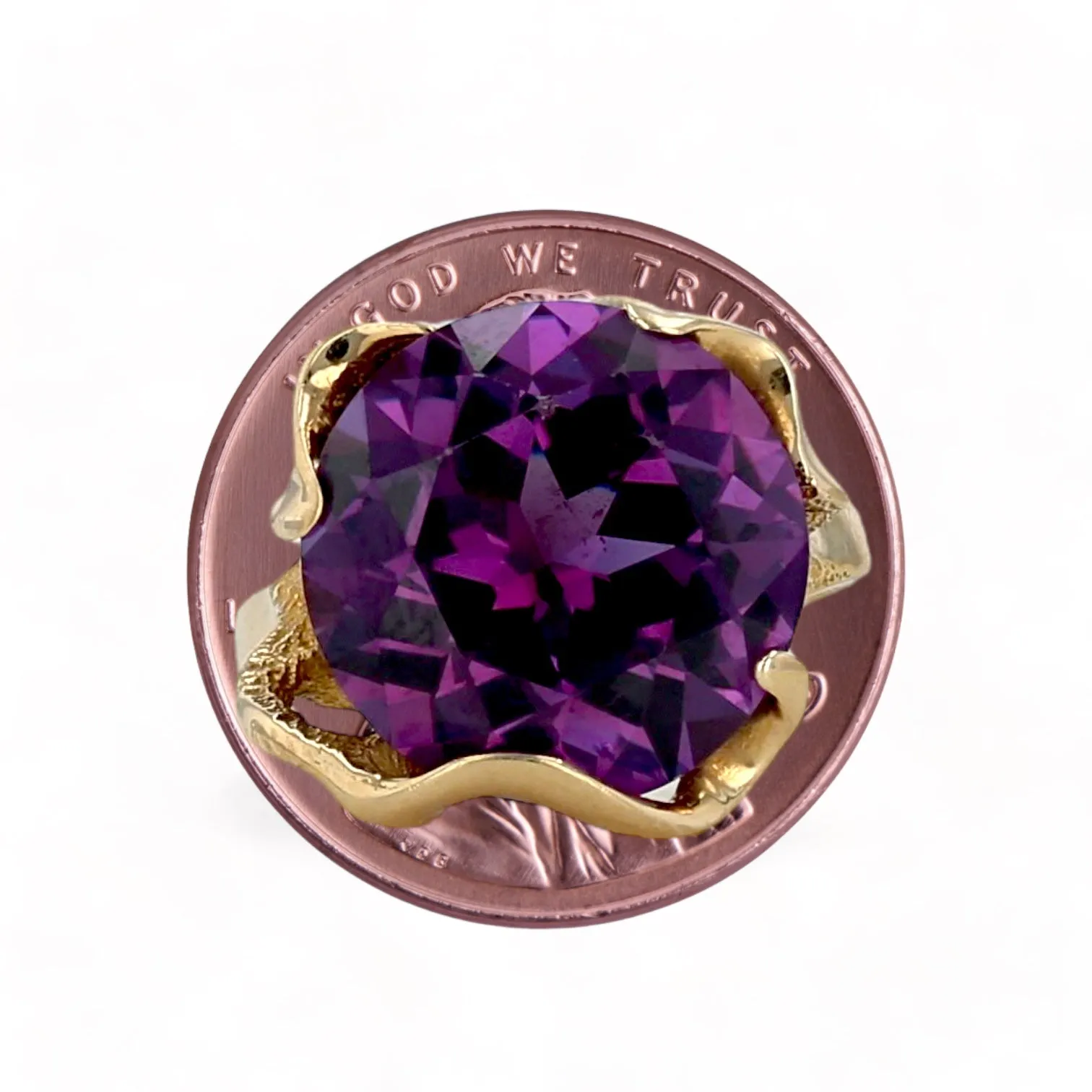 14K Yellow gold deep purple sapphire rare lotus ring-G007