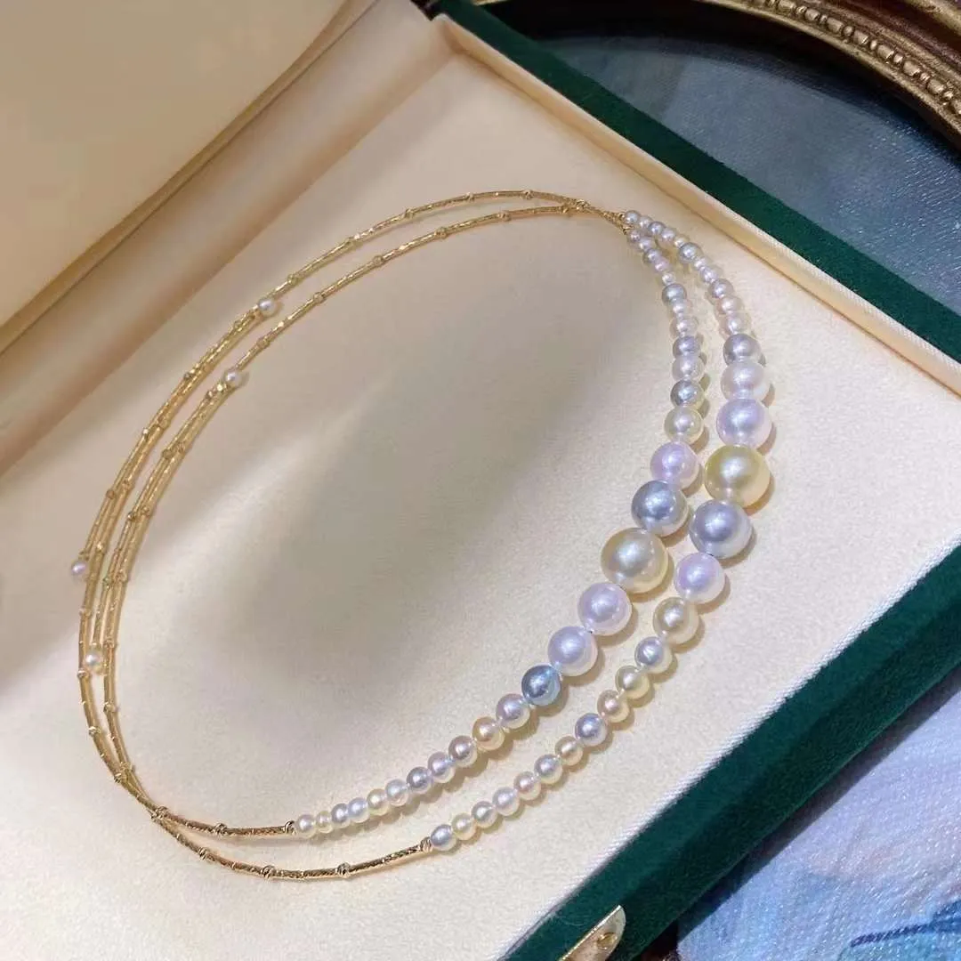 18K Gold Akoya Pearl with South Sea Pearls Necklaces - TS009