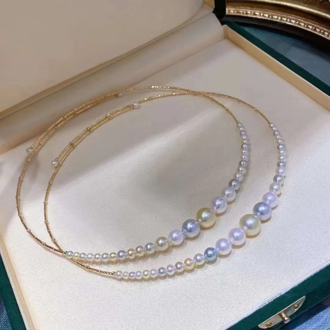 18K Gold Akoya Pearl with South Sea Pearls Necklaces - TS009