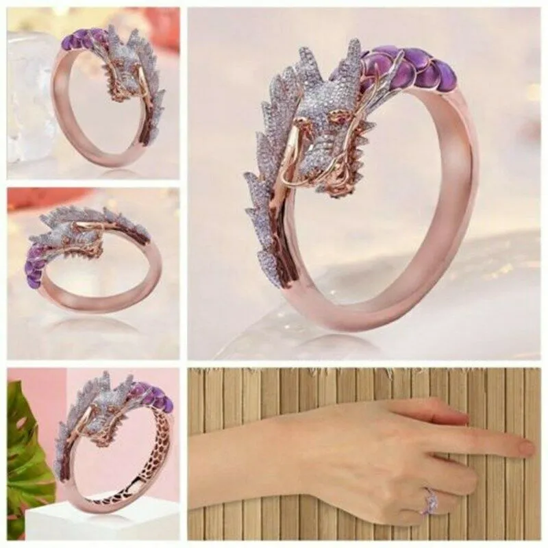 18k Rose Gold Pave CZ Petite Dragon Ring