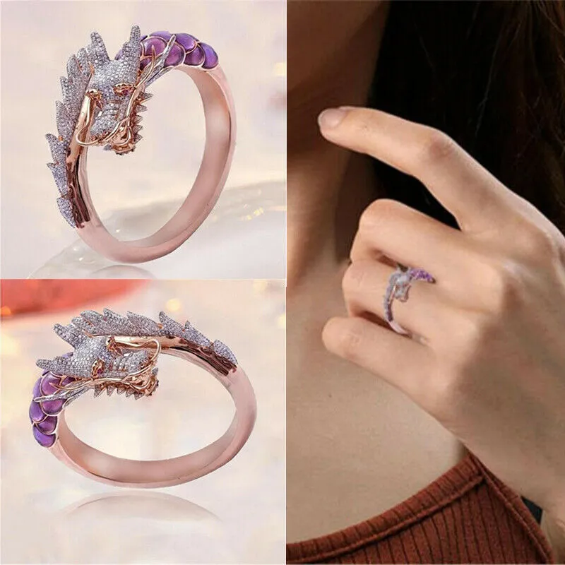 18k Rose Gold Pave CZ Petite Dragon Ring