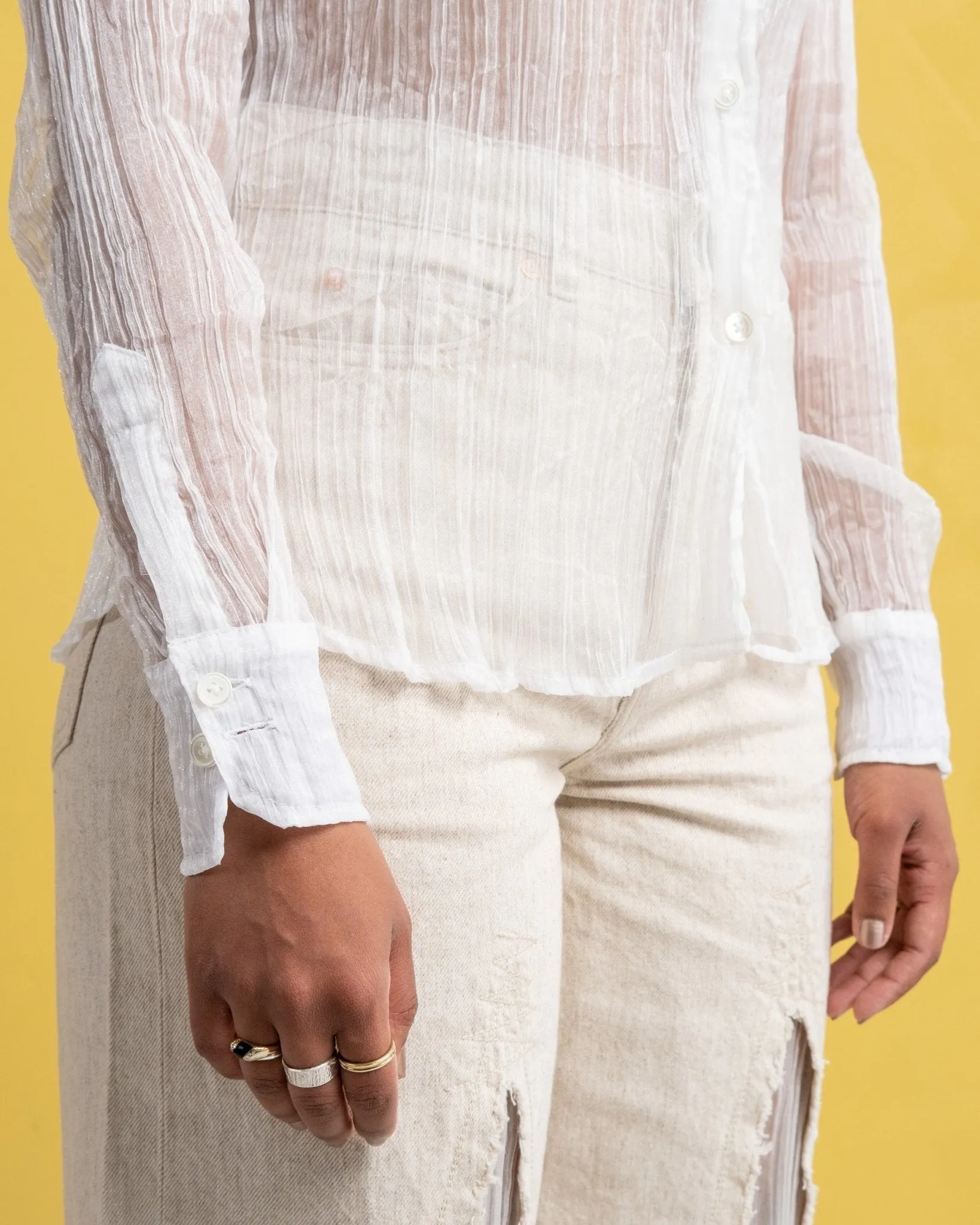 70s Line Shirt Milky Quartz Pleat