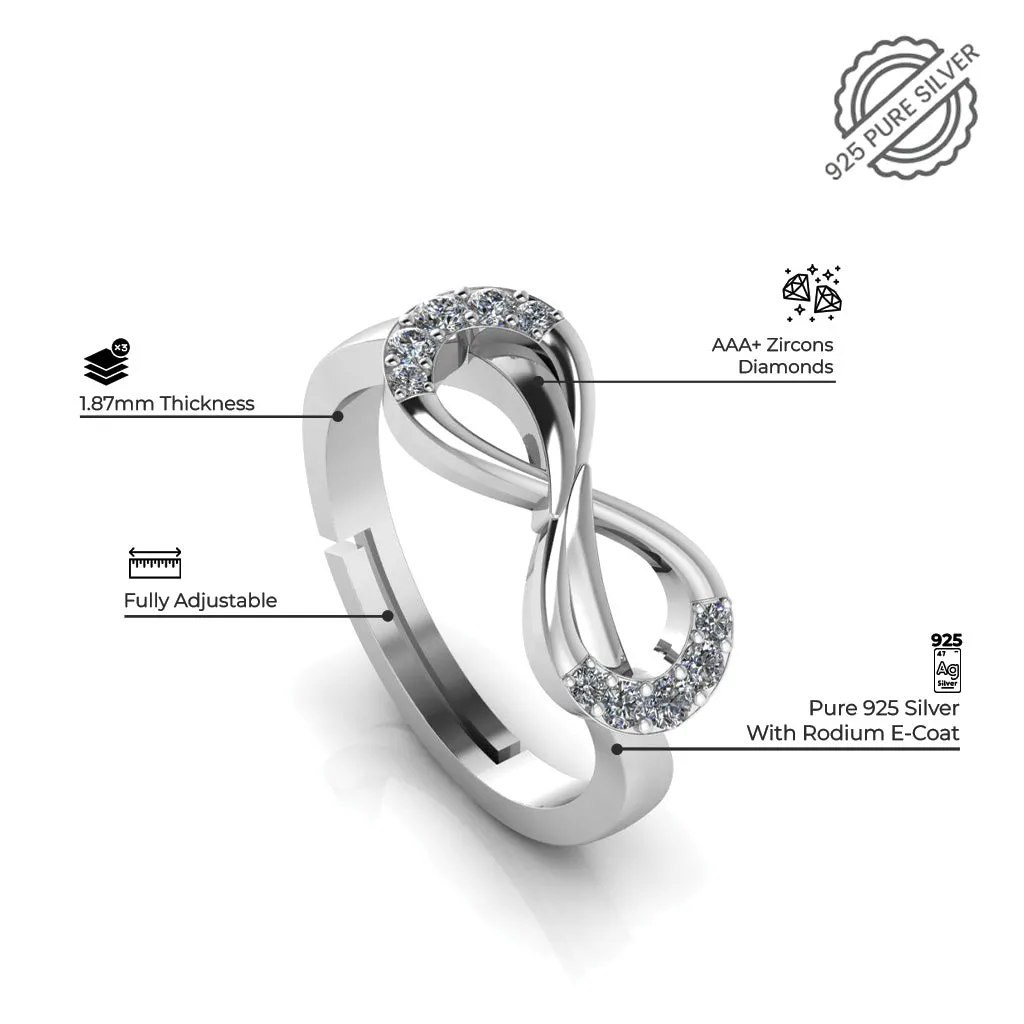 925 Pure Sterling Silver Zircon Infinity and Stardom Mens Couple's Ring