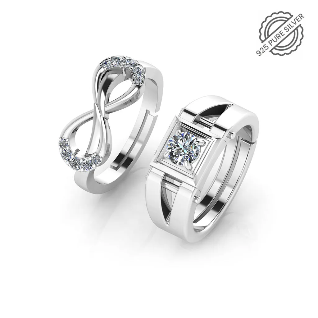 925 Pure Sterling Silver Zircon Infinity and Stardom Mens Couple's Ring