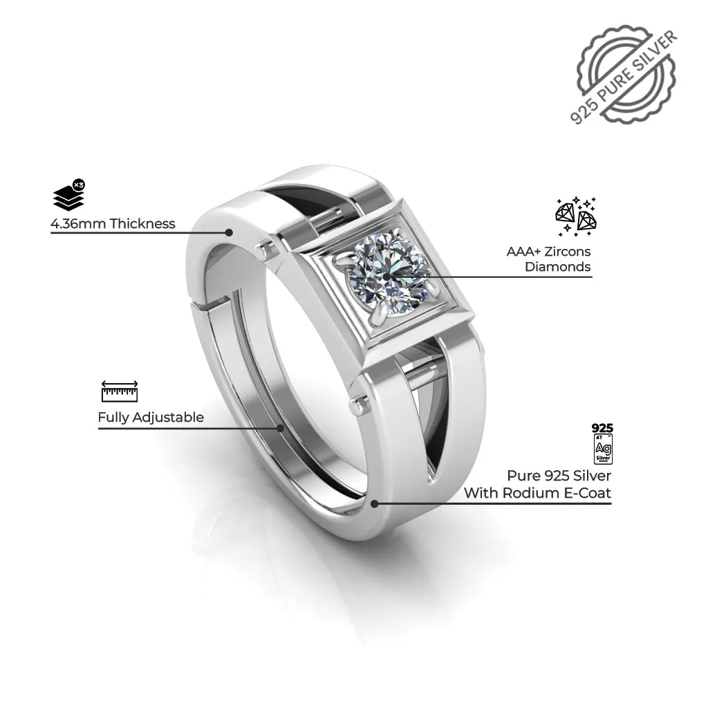 925 Pure Sterling Silver Zircon Infinity and Stardom Mens Couple's Ring