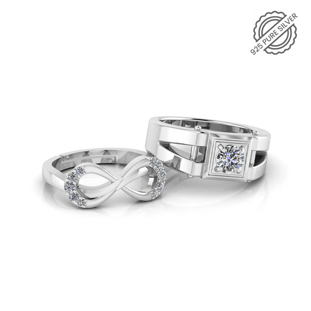 925 Pure Sterling Silver Zircon Infinity and Stardom Mens Couple's Ring