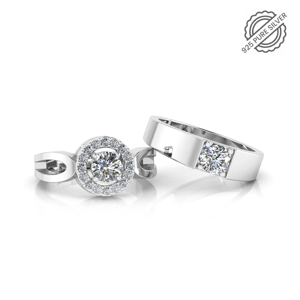 925 Sterling Silver Solitaire and Glamaeria Ring For Couple's