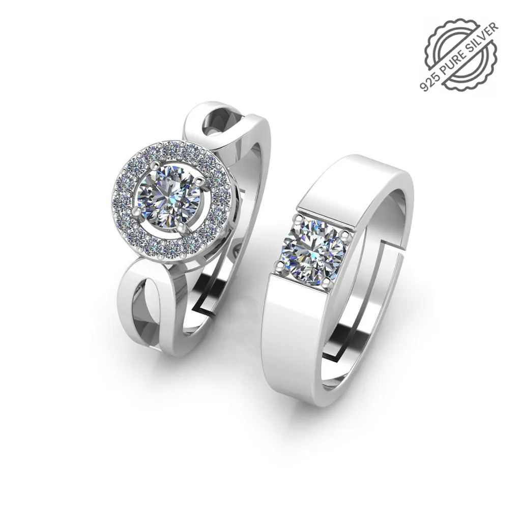 925 Sterling Silver Solitaire and Glamaeria Ring For Couple's