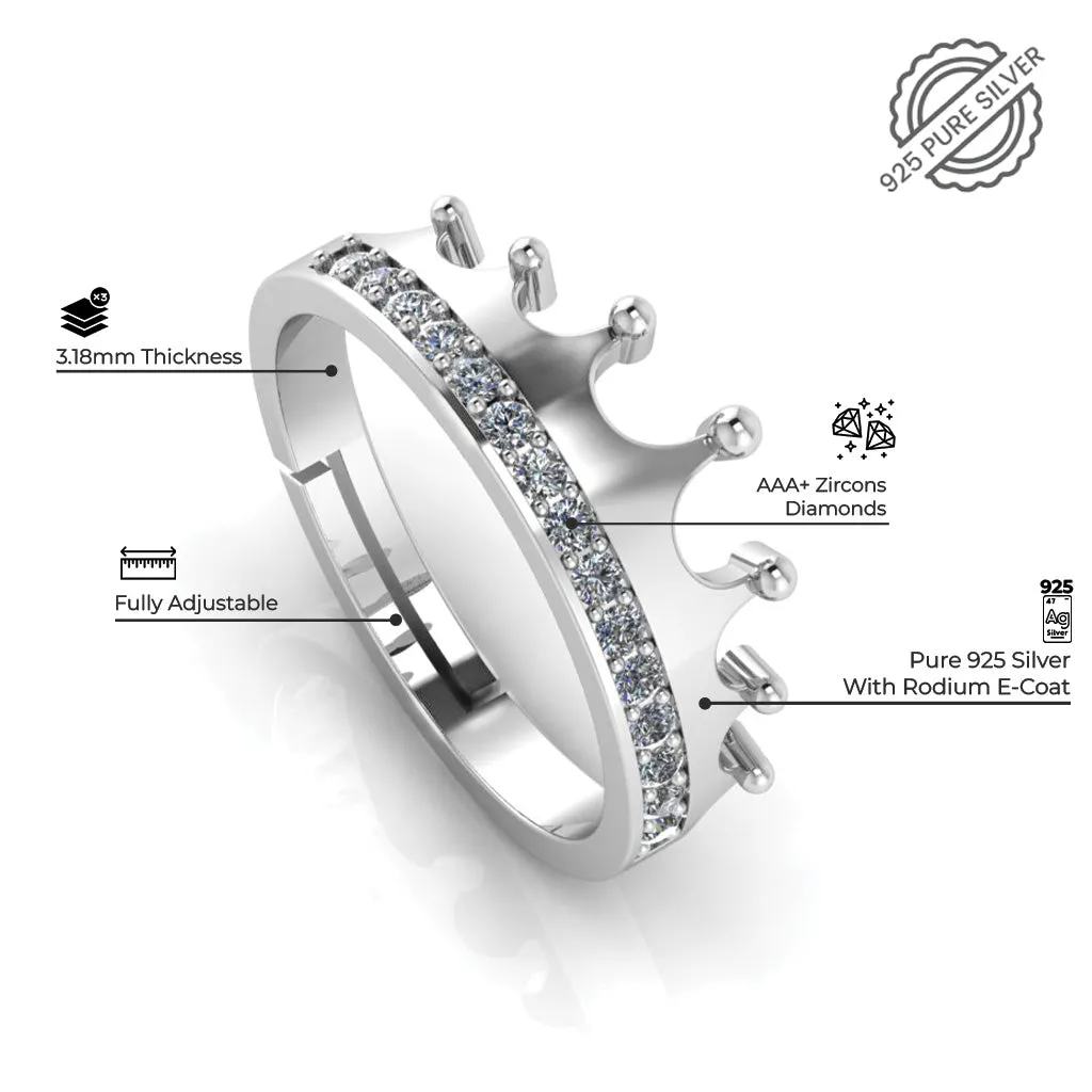 925 Sterling Silver Zircon Embellished Crown and  Celtic Knot Ring For Couple's