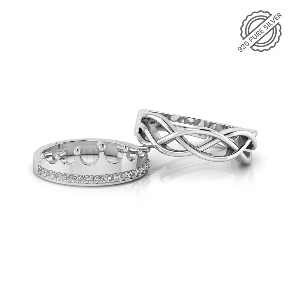 925 Sterling Silver Zircon Embellished Crown and  Celtic Knot Ring For Couple's