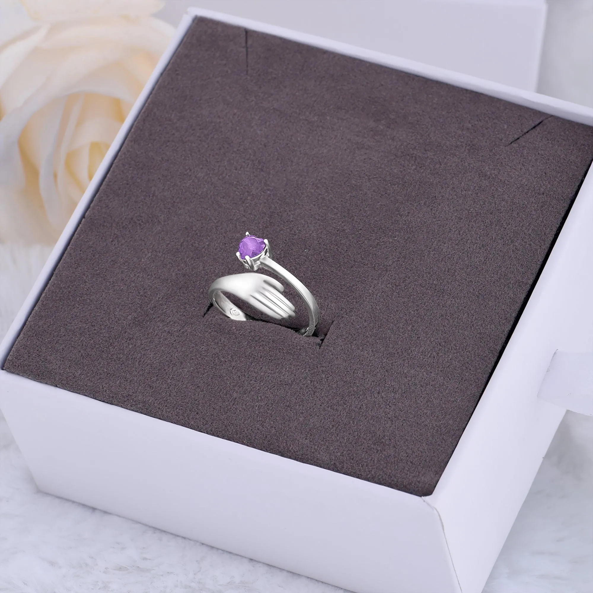 Amethyst Love Hug Ring Sterling Silver Adjustable