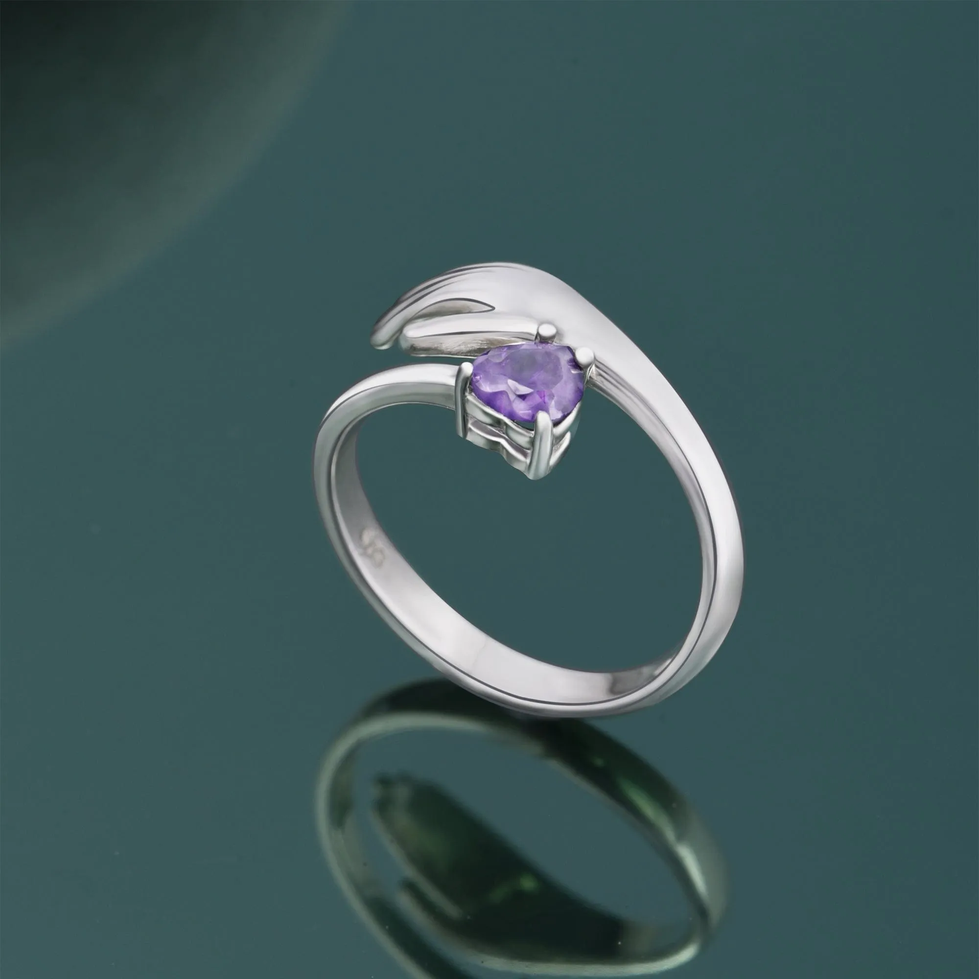 Amethyst Love Hug Ring Sterling Silver Adjustable