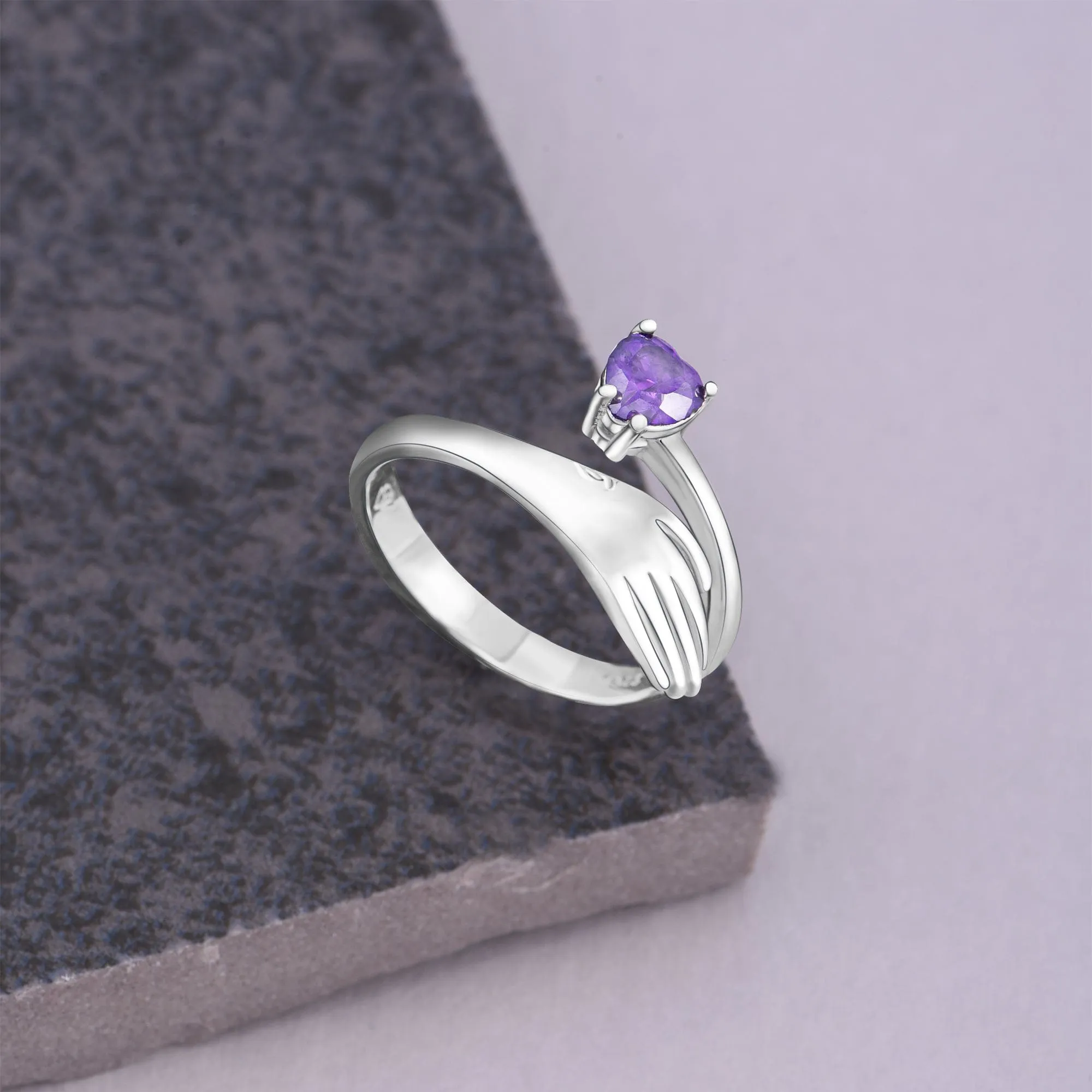 Amethyst Love Hug Ring Sterling Silver Adjustable