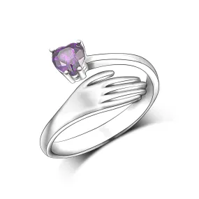 Amethyst Love Hug Ring Sterling Silver Adjustable