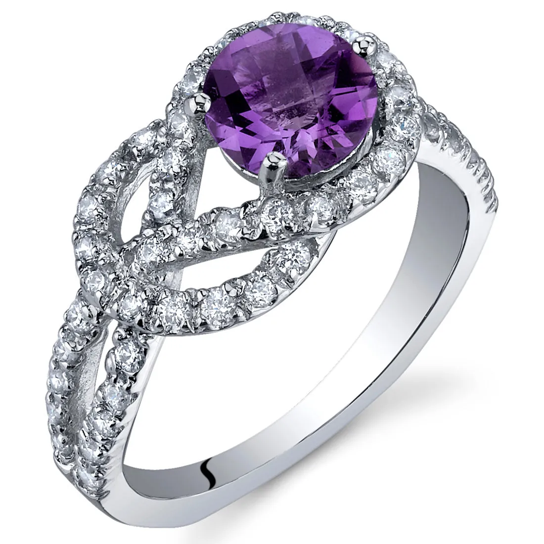 Amethyst Ring Sterling Silver Infinity Knot Round Shape 1 Carat Size 7