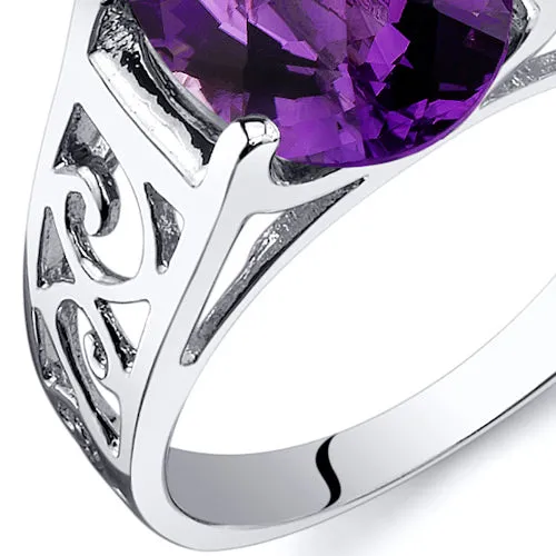 Amethyst Solitaire Sterling Silver Ring 2.25 Carats Size 5