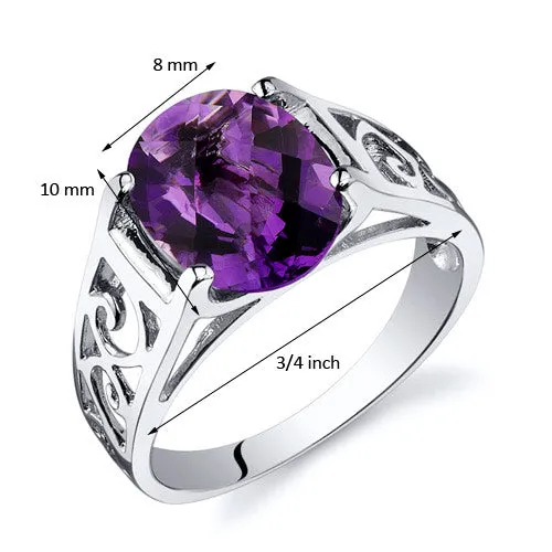 Amethyst Solitaire Sterling Silver Ring 2.25 Carats Size 9