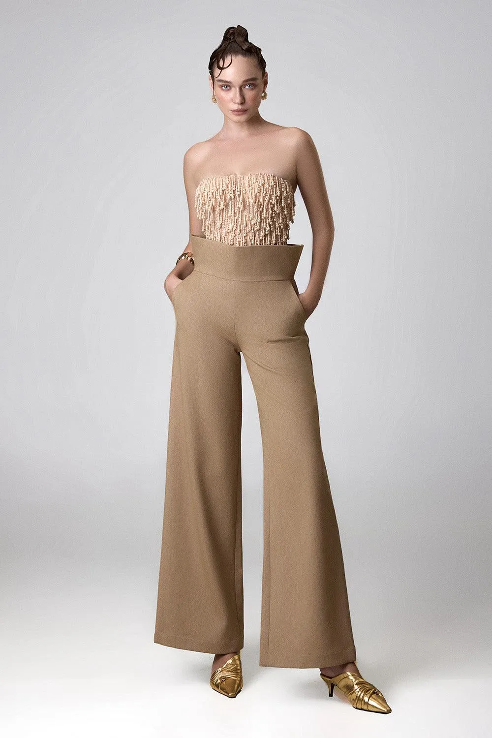 Anna Straight Wide Leg Khaki Floor Length Pants