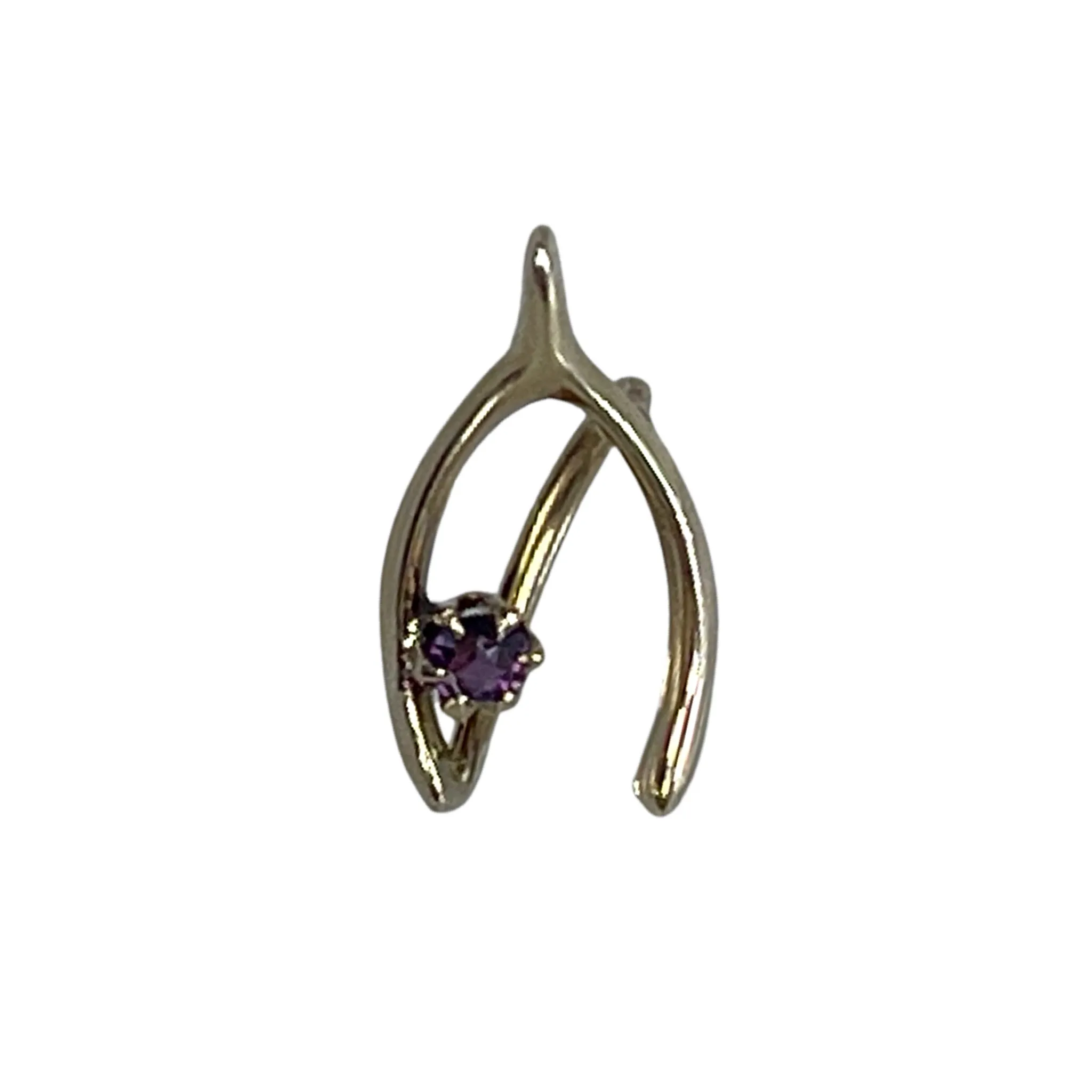 Antique Amethyst Wishbone Pendant in 14K Yellow Gold. Upcycled Repurposed Hatpin. January Birthstone.