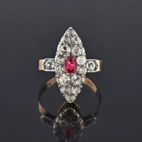 Antique Georgian Victorian Diamond Ruby Paste Navette Ring