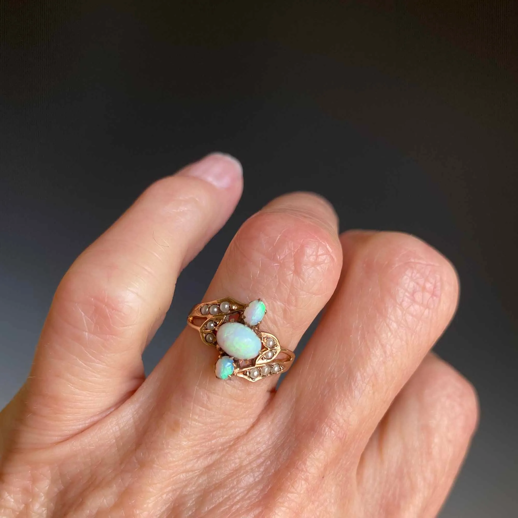 Antique Victorian Opal Seed Pearl Ring