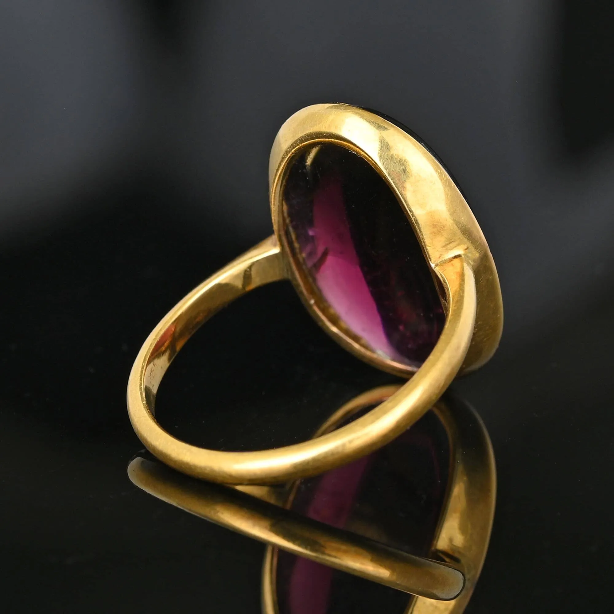 Art Deco 14K Gold Red Tourmaline Cabochon Ring