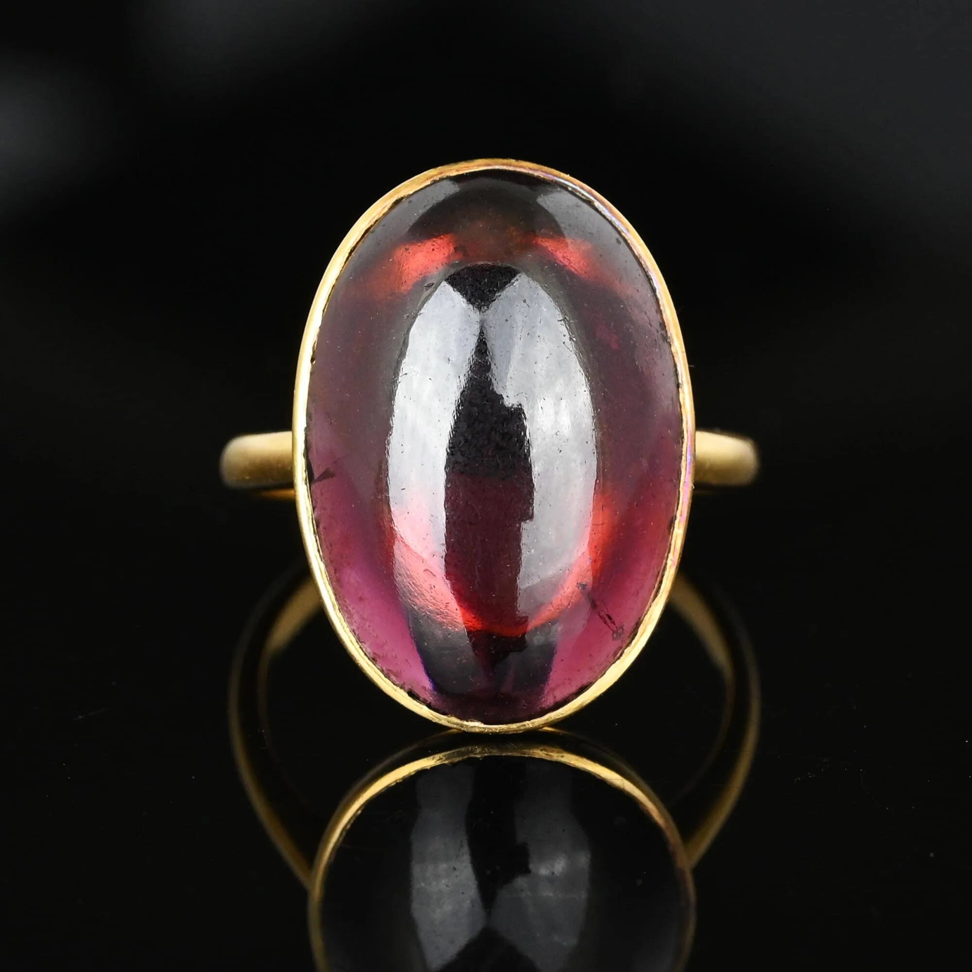 Art Deco 14K Gold Red Tourmaline Cabochon Ring