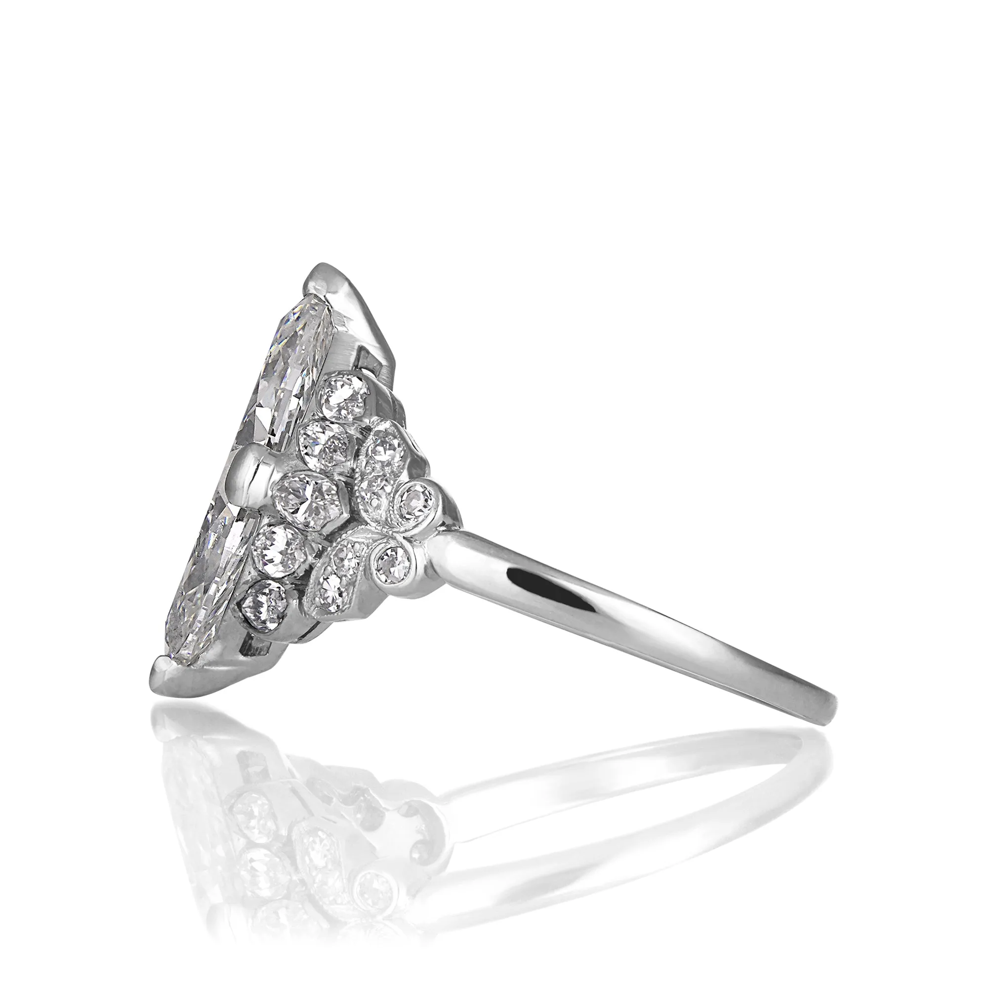 Art Deco Colorless GIA 3.09ct Old European Marquise Cut Diamond Platinum Ring