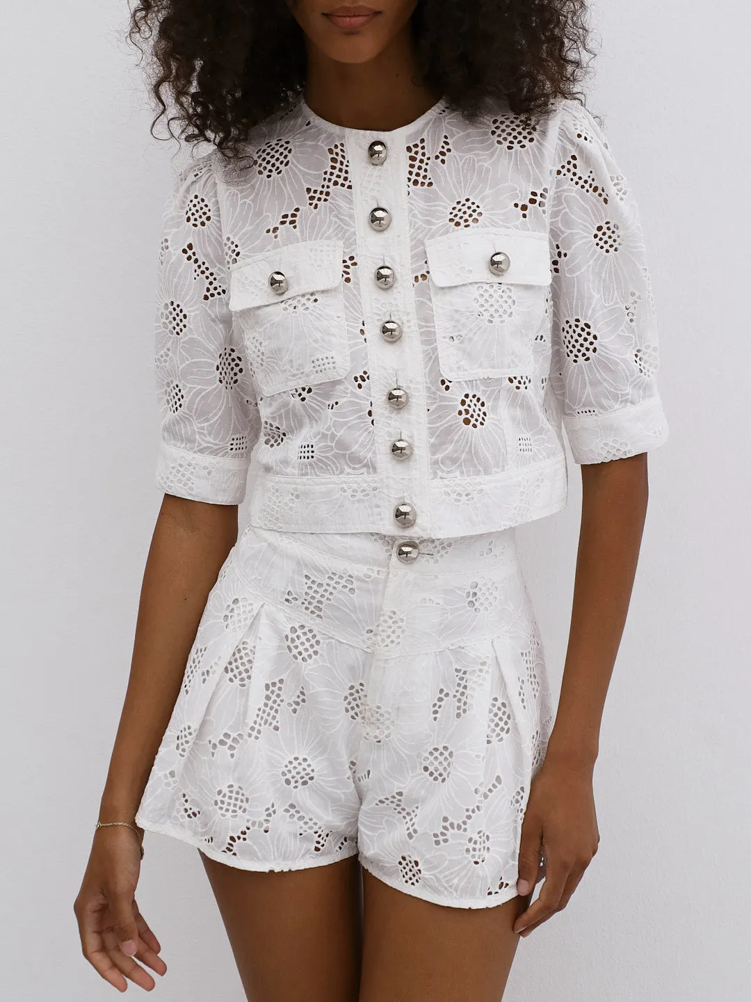 Astoria Embroidered Button Through Top | White