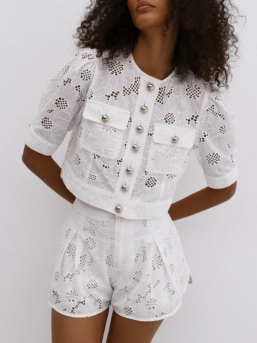 Astoria Embroidered Button Through Top | White