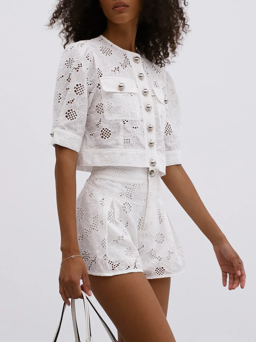 Astoria Embroidered Button Through Top | White