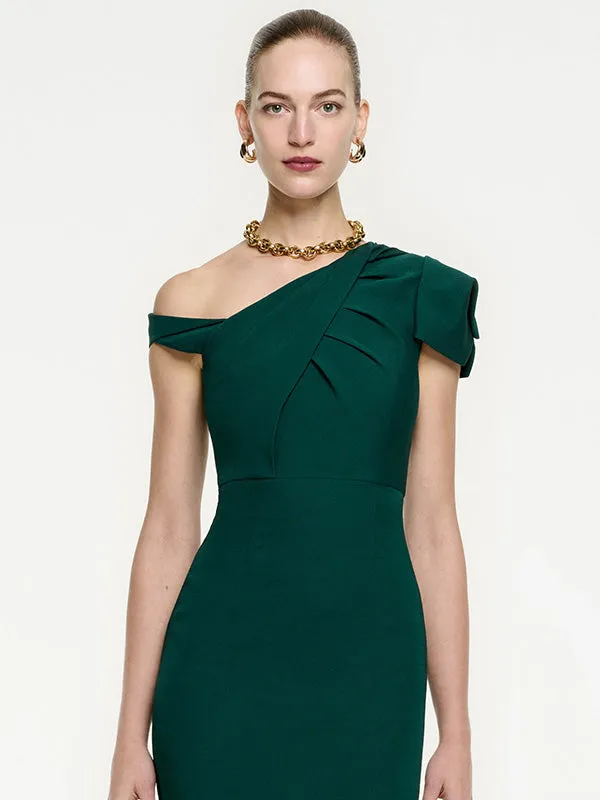 Asymmetric Midi Dress in Green