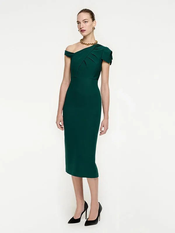 Asymmetric Midi Dress in Green