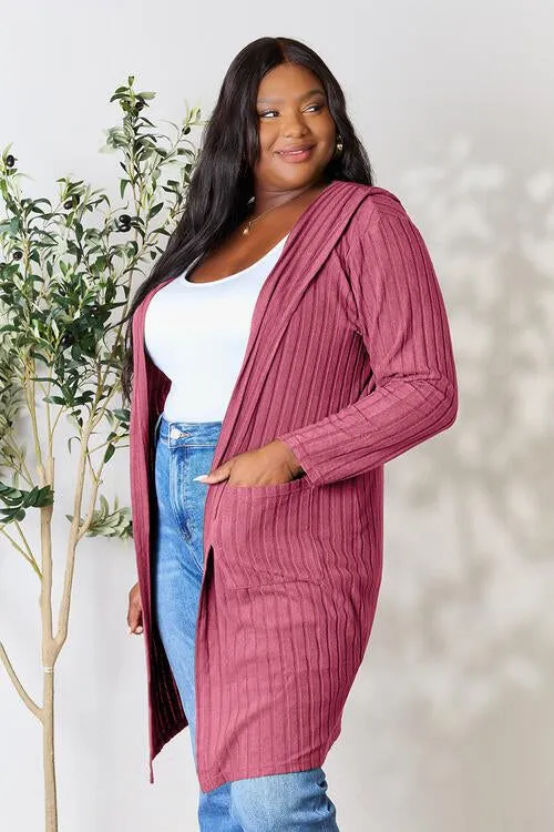 Basic Bae Full Size Ribbed Open Front Long Sleeve Cardigan