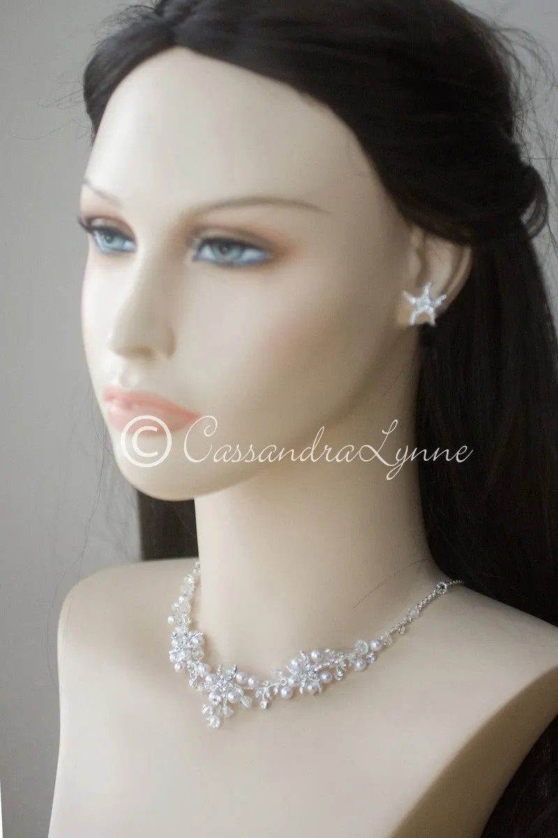 Beach Wedding Necklace Set of Starfish Crystals and Pearls