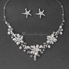 Beach Wedding Necklace Set of Starfish Crystals and Pearls