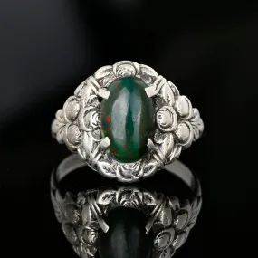 Beautiful 935 Silver Rosebud Arts & Crafts Bloodstone Ring