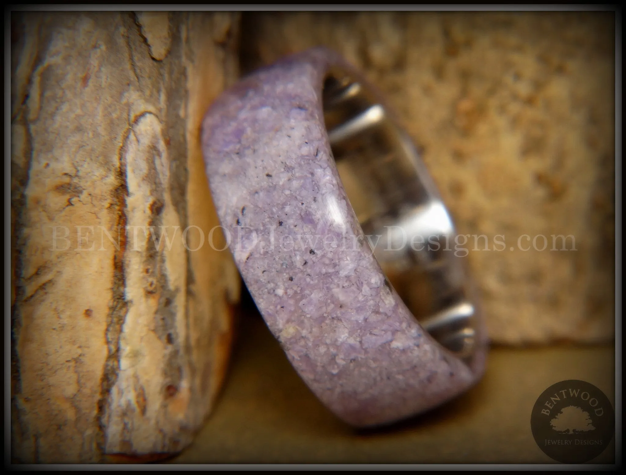 Bentwood Ring - The Dreamer Charoite Stone with Titanium Steel Comfort Fit Metal Core