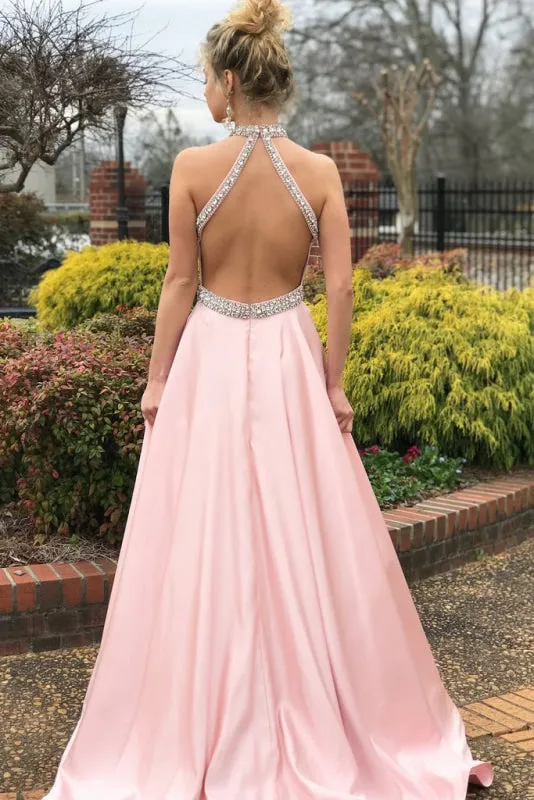 Blushing Pink Mermaid Prom Gown Adorned with Shimmering Beads