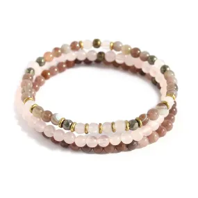 Botswana Agate Rose Quartz and Purple Aventurine Delicate Bracelet Set