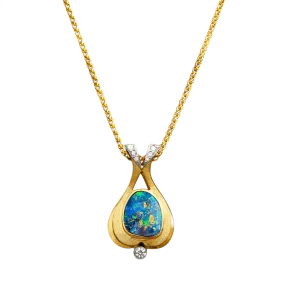 Boulder Opal, Diamond, 18K Gold & Platinum Necklace