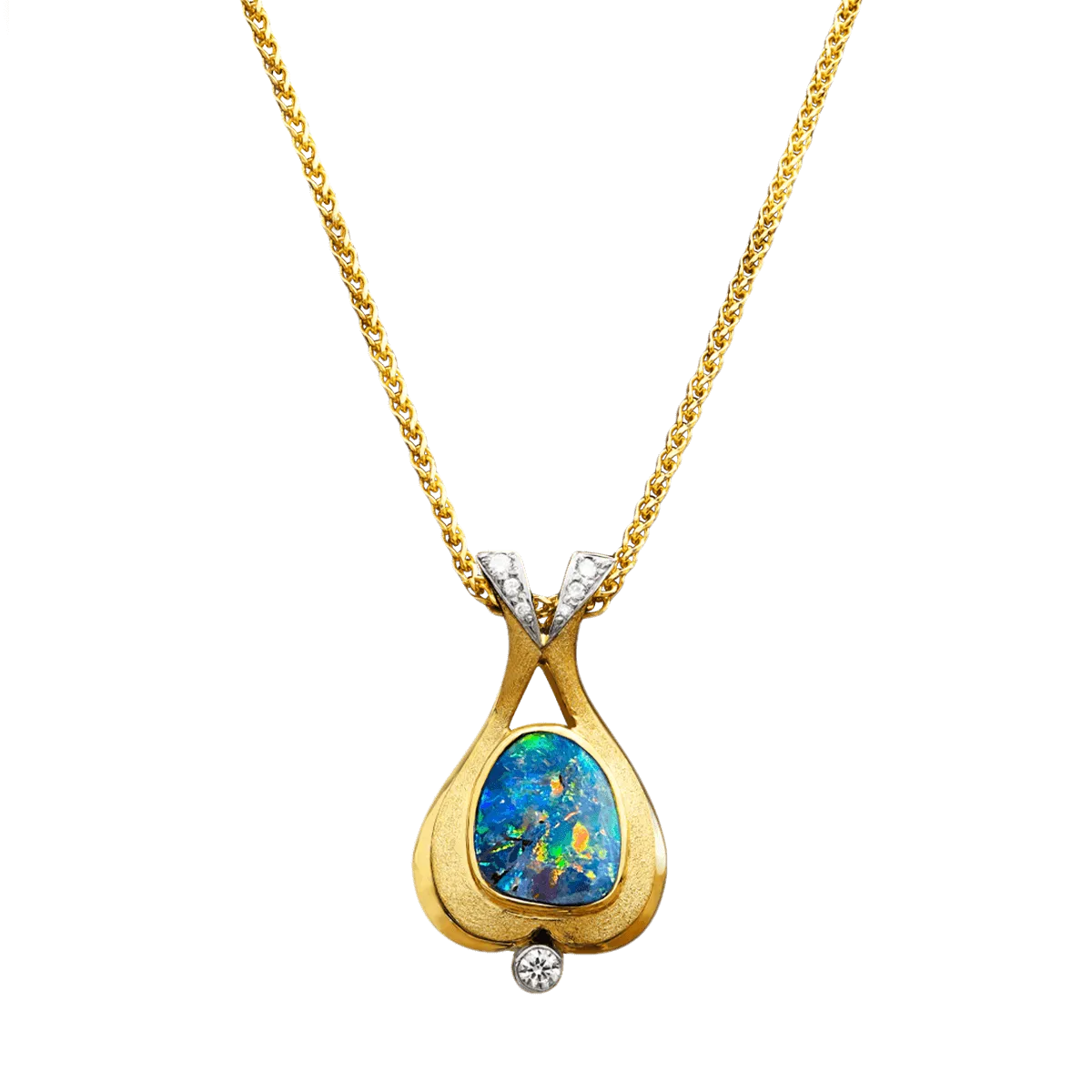 Boulder Opal, Diamond, 18K Gold & Platinum Necklace