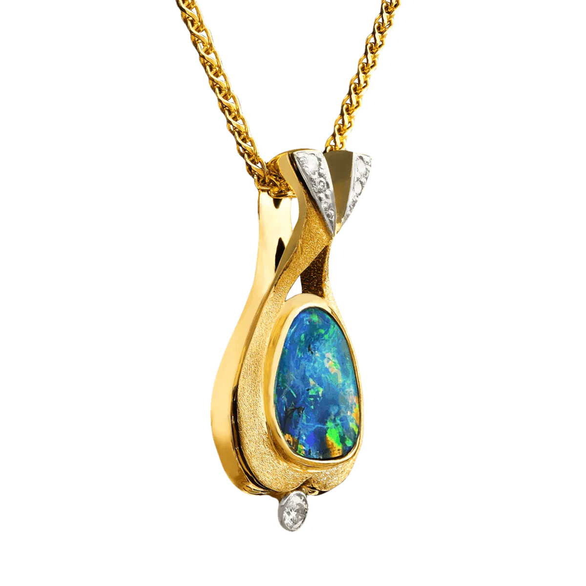 Boulder Opal, Diamond, 18K Gold & Platinum Necklace