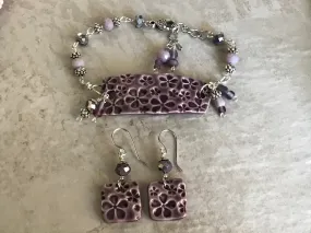 Bracelet and Earrings, Beaded Purple Bracelet and Earrings, Charm Bracelet Set, Jewelry Set