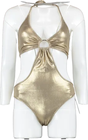 Burberry Metallic Gold Cut Out Ring Detail Swimsuit UK S