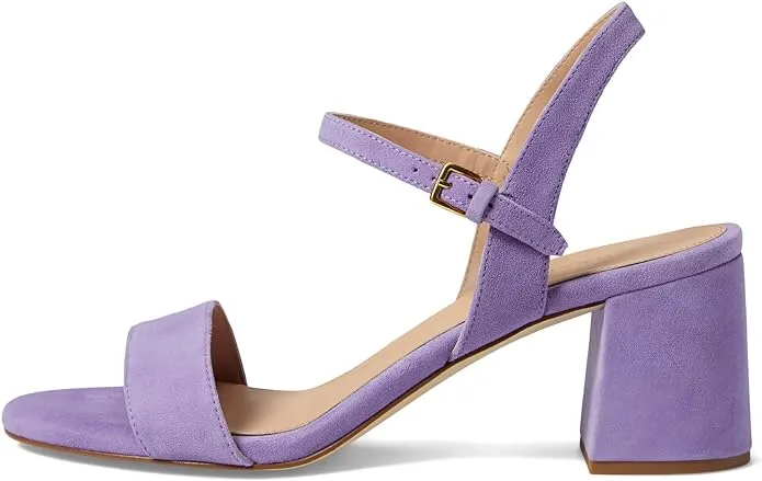 Cole Haan Josie Paisley Purple Suede Squared Open Toe Ankle Strap Heeled Sandals